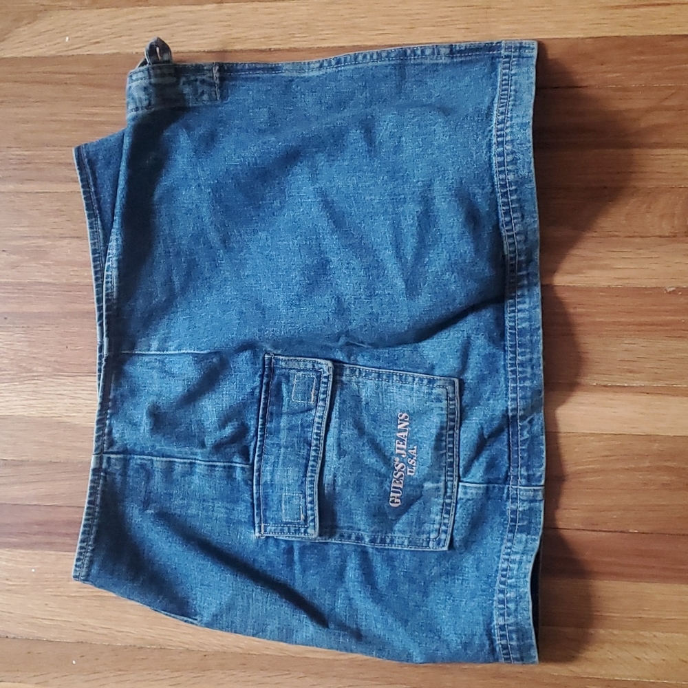 Vintage Exclusive Guess wrap around jean Denim skirt  size 27 With Some Stretch